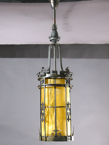 Wrought Iron with Amber Slag Glass Lantern